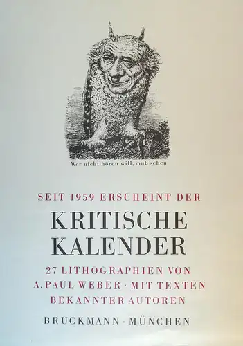 Weber, A. Paul: Werbeplakat zum "Kritischen Kalender". Mit einer Wiedergabe der Lithographie "Der Kauz". 