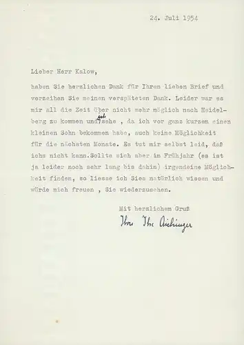 Aichinger, Ilse: Eigenh. Briefkarte mit U. in blauer Tinte, dat. 20.1.[19]78. Mit eigenh. Umschlag. 
