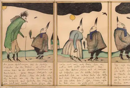 Janssen, Horst: [Der Hase und der Igel]. Mehrfarbiges Leporello. 