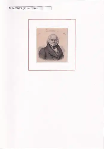 PORTRAIT Julian Ursyn Niemcewicz. (1757  Landgut Skoki bei Brest-Litowsk - 1841 Paris. polnischer Politiker). Schulterstück im Dreiviertelprofil. Stahlstich, Niemcewicz, Julian Ursyn