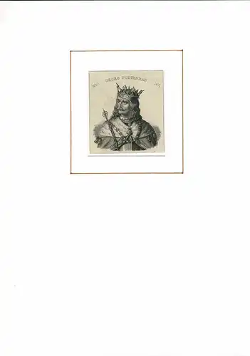 PORTRAIT Georg Podiebrad. (1420 auf Burg Podebrady - 1471 Prag, König von Böhmen). Schulterstück im Dreiviertelprofil. Stahlstich, Podiebrad, Georg