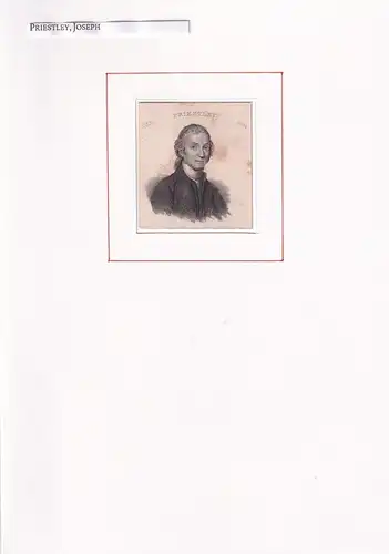 PORTRAIT Joseph Priestley. (1733 Fieldhead/Birstall bei Leeds - 1804 Northumberland County, Pennsylvania. britischer Naturwissenschaftler). Schulterstück im Halbprofil. Stahlstich, Priestley, Joseph