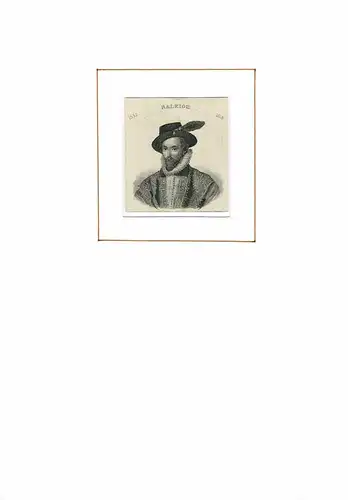 PORTRAIT Walter Raleigh. (1552 Hayes Barton, Devonshire - 1618 London, britischer Seefahrer). Schulterstück im Dreiviertelprofil. Stahlstich, Raleigh, Walter