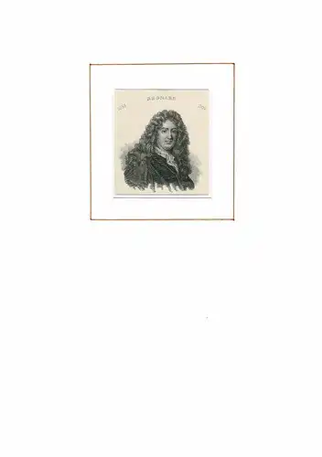 PORTRAIT Jean-Francois Regnard. (1655 Paris - 1709 auf Schloß Grillon bei Dourdan, französischer Schriftsteller). Schulterstück im Dreiviertelprofil. Stahlstich, Regnard, Jean-Francois
