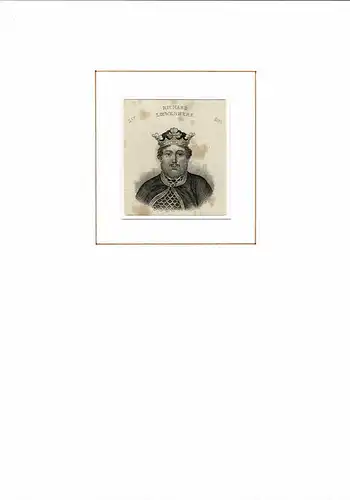 PORTRAIT Richard Löwenherz. (1157 Oxford - 1199 Châlus. Britischer König). Schulterstück en face. Stahlstich, Richard Löwenherz