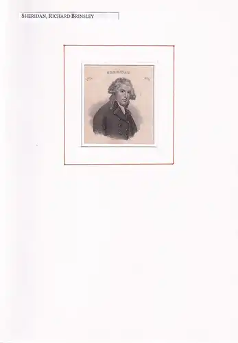 PORTRAIT Richard Brinsley Sheridan. (1751 Dublin - 1816 London. britischer Schriftsteller). Schulterstück im Halbprofil. Stahlstich, Sheridan, Richard Brinsley