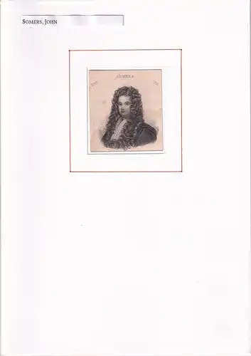 Somers, John.: PORTRAIT John Somers. (1650 [recte 1651] Claines bei Worcester - 1716 Brookman's Park, Hertfordshire. Britischer Politiker). Schulterstück im Halbprofil. Stahlstich. 