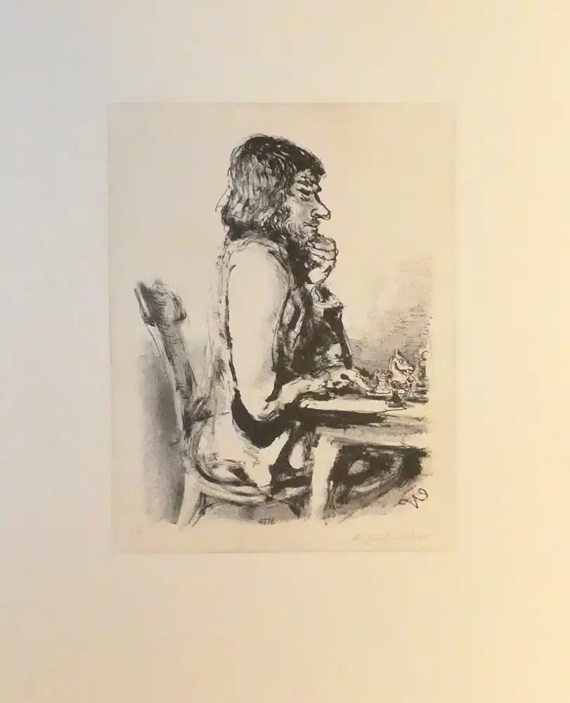 Der Schachspieler III. Original-Kreidelithographie, Weber, A. Paul 0