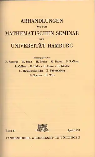 Abhandlungen aus dem Mathematischen Seminar der Universität Hamburg. BAND 47, April 1978. 