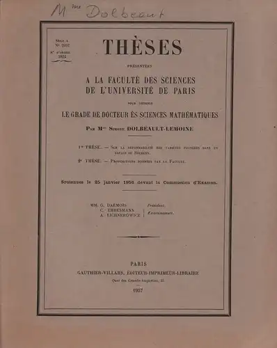 Dolbeault-Lemoine, Simone: Sur la déformabilité des variétés plongées dans un espace de Riemann. [Dissertation]. 