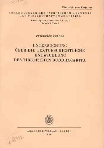 Weller, Friedrich: Untersuchung über die textgeschichtliche Entwicklung des tibetischen Buddhacarita. 