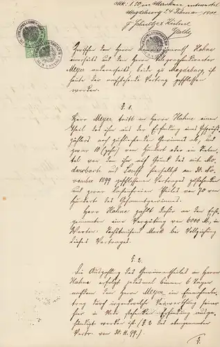 Verwertungsvertrag um die Aufteilung der Einnahmen aus dem Verkauf eines Gesprächszählers. Handgeschriebenes Dokument, datiert 24. Februar 1902. 