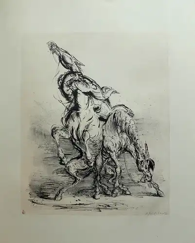 Aufs andere Pferd. Original-Lithographie mit zartem Fond auf Bütten, Weber, A. Paul