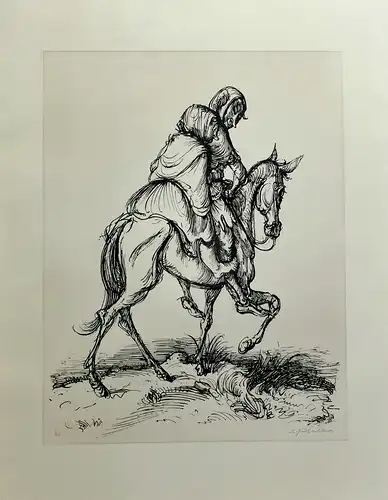 Der Ritt (I) [auch: Der Heimritt oder Der Kavalier). Original-Lithographie aus dem Nachlass (verso Nachlass-Stempel, signiert von Christian Weber), Weber, A. Paul