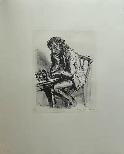 Der Schachspieler (IV). Original-Kreidelithographie mit zartem Fond. SIGNIERT, Weber, A. Paul