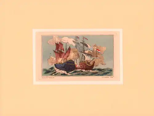 Duguay Trouin - Le Jason 1702. Aquatintaradierung, koloriert u. sparsam goldgehöht