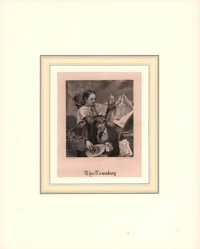 The Newsboy. [Der Zeitungsausträger]. Stahlstich nach W. Page, gestochen von J. J. Pease