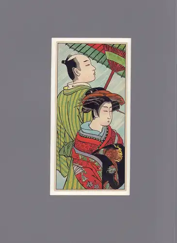 Japanische Tuschzeichnung [Vornehmes Paar unter einem Regenschirm]. Feder und Aquarell, anonym