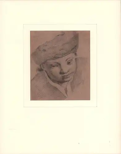 Altmeisterliche Studie eines Knaben (Bleistiftzeichnung). Schulterstück im Dreiviertelprofil auf grauem Zeichenpapier