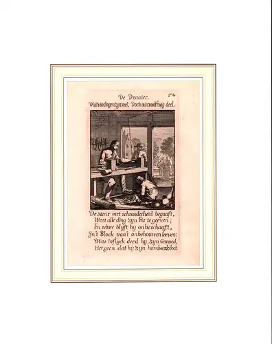 De Draaier. D'uit vindingen zyn veel, Doch min voor't Ewig deel. Kupferstich mit gestochenem Text [von Jan u. Caspar Luyken]. 