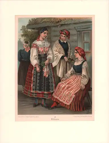 Trachten Littauen. Chromolithographie. Gezeichnet u. lithographiert von A. Kretschmer. Chromolith. Inst. v. Gustav Leutzsch, Gera (Reuss). 