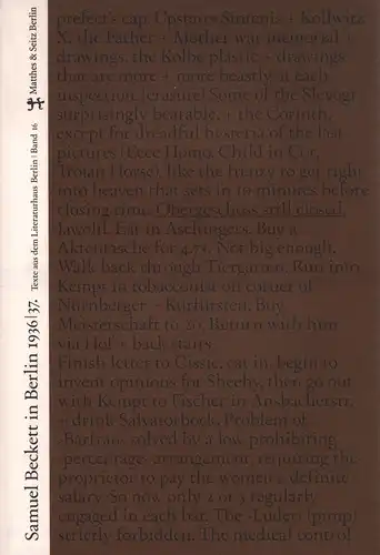 Dittrich, Lutz /  Veit, Carola / Wichner, Ernest (Hrsgg.): Obergeschoss still closed. Samuel Beckett in Berlin 1936/37. Ausstellung Literaturhaus Berlin [15. Juli -10. September 2006]. 