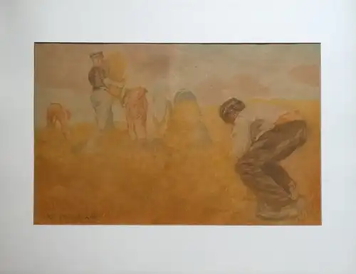 Les Botteleurs [Die Garbenbinder]. Mehrfarbige Aquatintaradierung. Nr. 44/90, Robbe, Manuel (1872 - 1936)