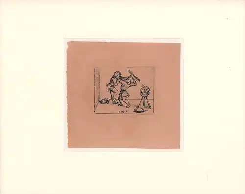 Die raufenden Lehrjungen. Reproduktion des Original-Kupferstichs aus der Zeit um 1480, Schongauer, Martin