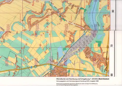 Wandkarte von Hamburg und Umgebung. [Blatt] SÜDOST. Hrg. v. Vermessungsamt Hamburg 1975, Ausgabe 1986. 