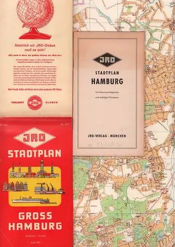 JRO Stadtplan Hamburg, mit Sehenswürdigkeiten und wichtigen Hinweisen. [Außentitel: "JRO Stadtplan Gross Hamburg". Bearbeitet unter der Leitung von Ernst Kremling. 