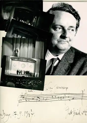 PORTRAIT Gottfried von Einem. Schwarzweiß-Fotografie. Brustbild im Halbprofil mit Autogramm, datiert Hamburg, 17.9.1964, Einem, Gottfried von