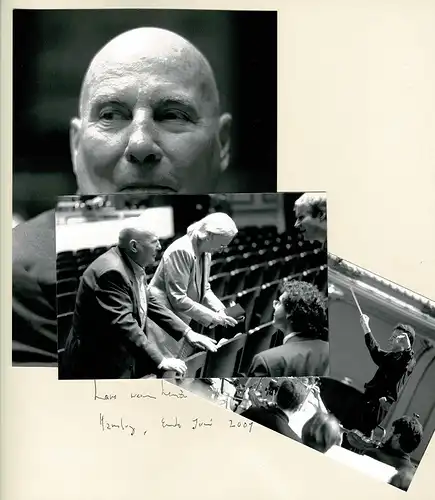 PORTRAIT Hans Werner Henze. Schwarzweiß-Fotographie. Brustbild frontal im Dreiviertel-Profil, mit Autogramm, datiert "Ende Juni 2001", Henze, Hans Werner