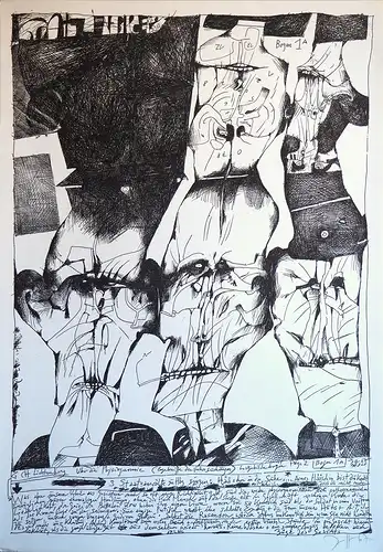 3 Staatsanwälte zu Hbg. singen... [Lichtenberg Bilderbogen]. Plakat in Zinkografie, Janssen, Horst (1929-1995)