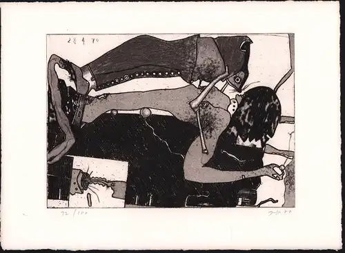 Ohne Titel [Aus: Les Bras], "28 4 70". Radierung mit Kaltnadel u. Aquatinta in Schwarz u. Umbra auf Bütten, Janssen, Horst (1929-1995)