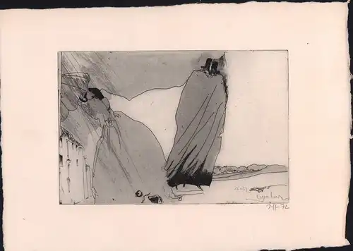 Langenhorn: Kopie ohne Vorlage 26.10.72. Radierung mit Kaltnadel u. Aquatinta auf Bütten in Schwarz mit grauem Plattenton, Janssen, Horst (1929-1995)