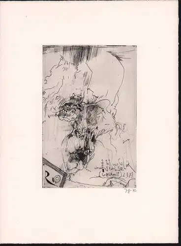 1/2 tot vor Glück oder auch 1 Fabeltier (Griffelkunst) 2 II 72. Radierung auf Velin in Schwarz mit Plattenton, Janssen, Horst (1929-1995)