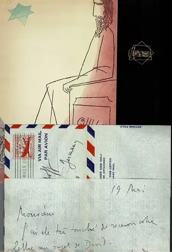 Milhaud, Darius (1892-1974), französ. Komponist: Eigenhändiger Brief mit U. "Milhaud". Schwarze Tinte auf vorgedrucktem Luftpostleichtbrief (Aérogramme). 