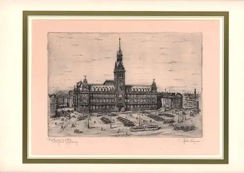 Rathausmarkt. Original-Kaltnadelradierung, Höpner, Ferdinand