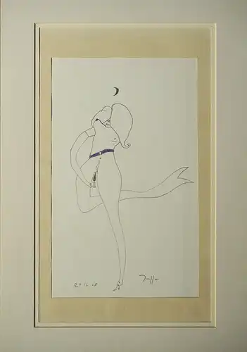 Frauenakt mit Kerze. Original-Bleistiftzeichnung, teilkoloriert mit rotem Buntstift, Janssen, Horst (1929-1995)