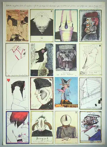 Postkarten von gestern, heute und vorgestern. [Postkartenbogen]. Für Sie zu morgen und übermorgen zum Verschicken und Grüßen, mit Grüßen von mir - Janssen 1.1.69", Janssen, Horst (1929-1995)
