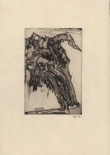 Knochen eines Vereinsmitglieds. Braunschwarze Aquatinta-Radierung auf getöntem Bütten, Janssen, Horst