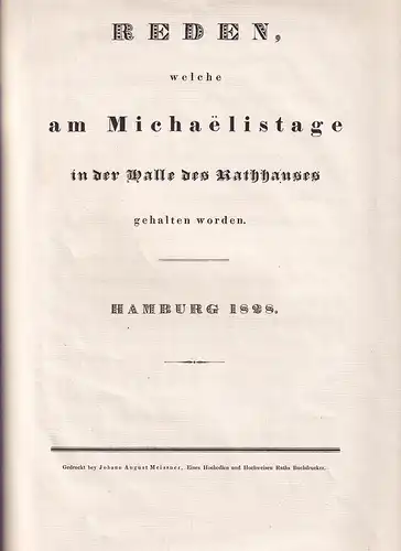 Reden, welche am Michaelistage in der Halle des Rathhauses gehalten worden. 