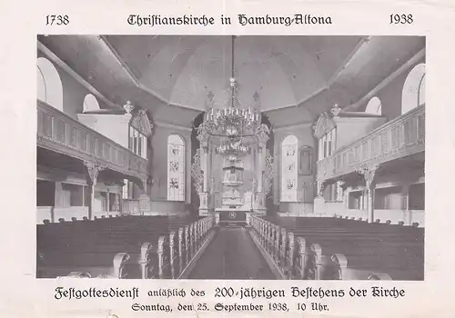 Konvolut Christianskirche in Hamburg Altona 1738 - 1938. 6 Teile. 