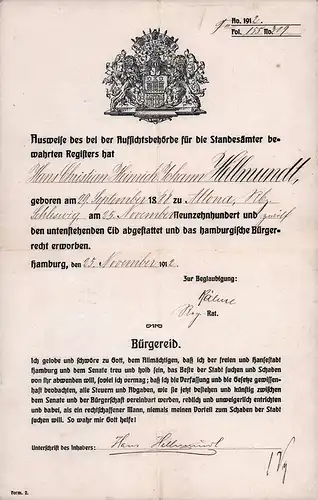 Bürgereid. Hans Christian Heinrich Johann Hellmundt. 