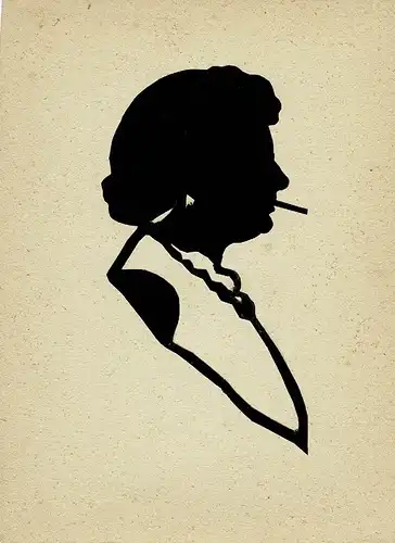 Rauchende Frau im Profil. Original-Scherenschnitt