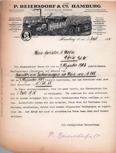 Beiersdorf & Co.  Briefbogen mit illustrativem Briefkopf. Erinnerungsschreiben. 
