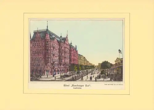 Hôtel "Hamburger Hof", Jungfernstieg. Lithographie von D. M. Kanning, handkoloriert