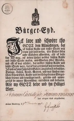 Bürger-Eyd. Johann Christoph Timmermann. 