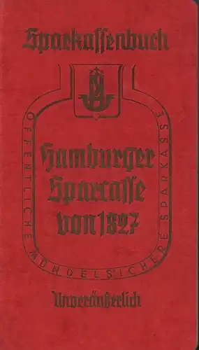 Sparkassenbuch Hamburger Sparkasse von 1827. Bezirkstelle Adolphplatz 2. 