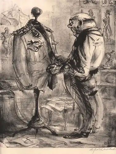 Der Schneider (auch: Der Uniformschneider). Original-Lithographie mit Tonplatte, signiert u. im Stein monogrammiert, Weber, A. Paul (1893-1980)